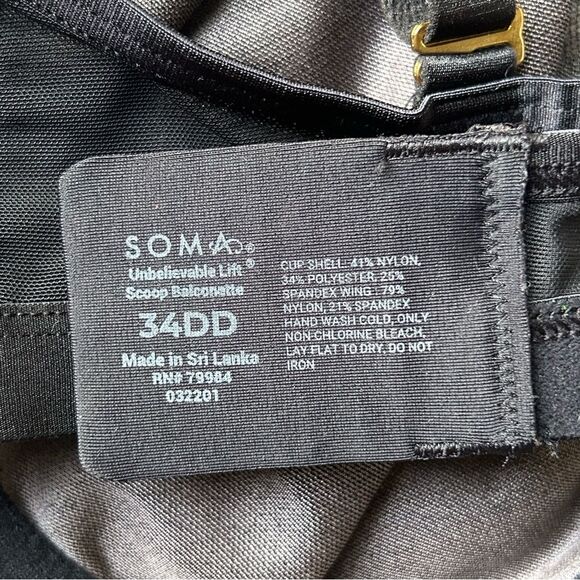 Soma Unbelievable Lift black scoop balconette bra women’s size 34DD - Picture 7 of 7